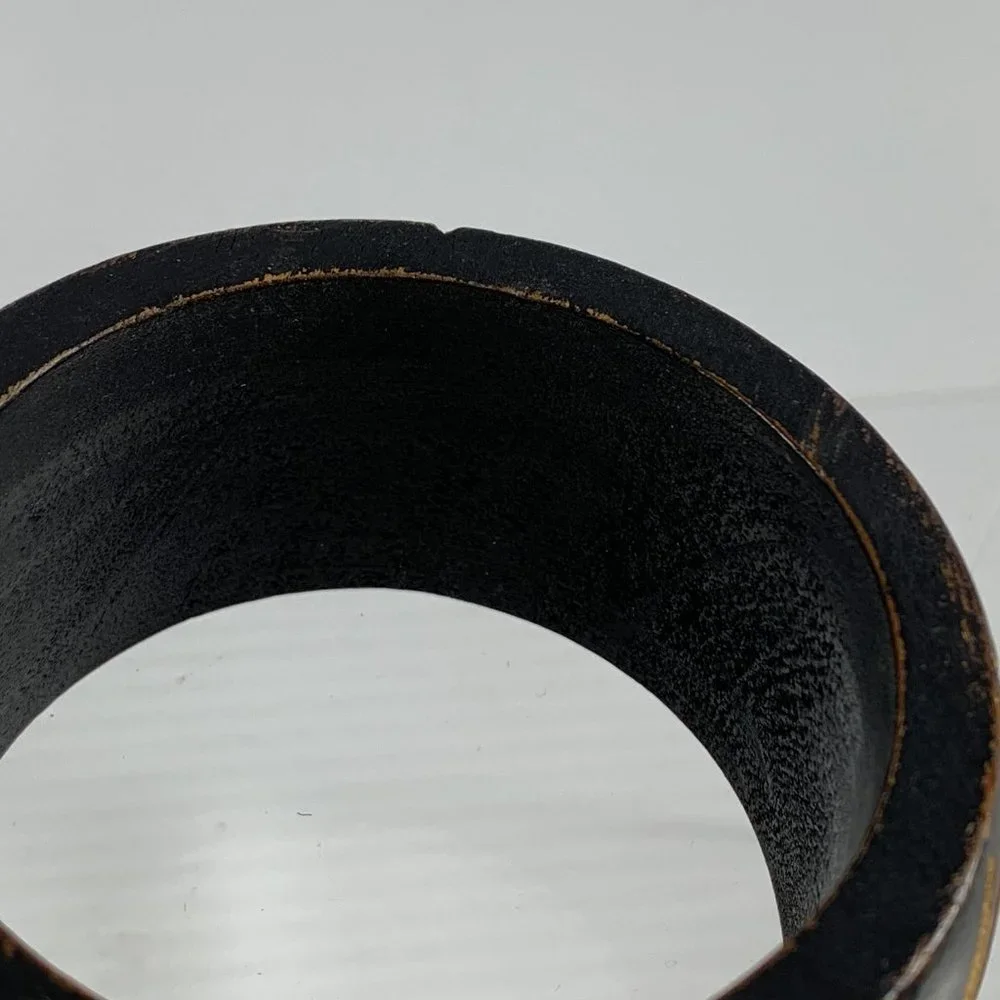 Wood Etched Bangle Bracelet Black Brown Leaf Pattern Ethnic 1.5